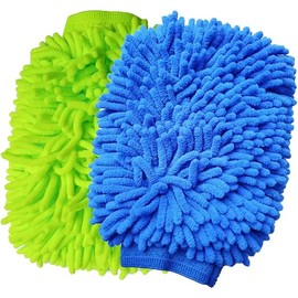 2 Pack Car Wash Mitt Microfiber Chenille Car Wash Mitt Scratch Free for Cars Cleaning,Home Cleaning Mitts(Green/Blue).