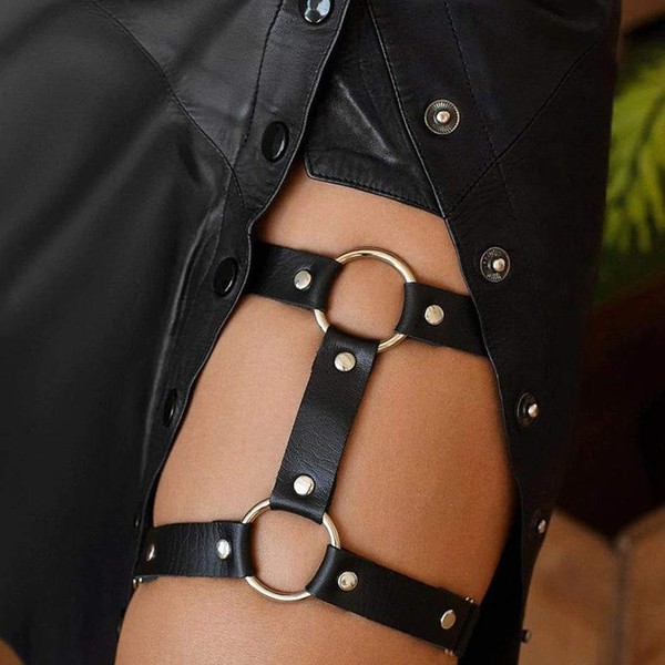 Zoestar Punk Leather Garters Belt Black Leg Leather Garter Party Body Chain for Women (1 PC)