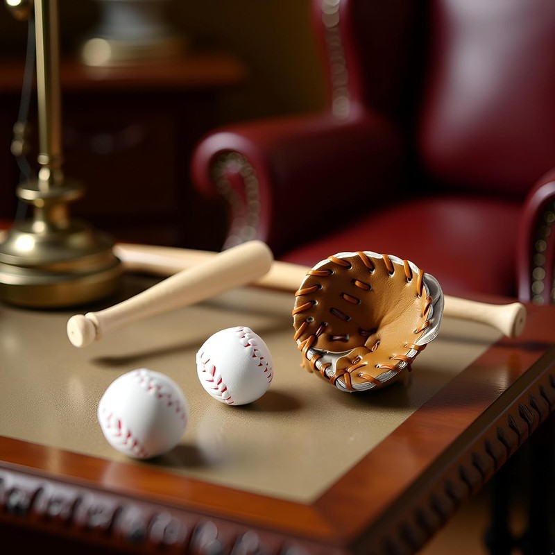 3Pcs/Set Khaki Dollhouse Baseball, 1/12 Scale Miniature Accessories, Wood Miniature