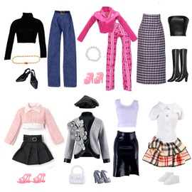 22 vestiti per bambole compatibili con bambole da 29 cm, abiti per bambole, set preppy alla moda, giacca e pantaloni in pelle set gonna a quadri set gonna floreale set gonna gonna a sbuff, scarpe