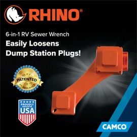 Camco RhinoFLEX 6-in-1 Camper/RV Sewer Wrench - Compatible with 3-Inch and 4-Inch Male or Female Sewer Clean-out Plugs, Slotted or Flush Sewer Plugs, and All 4-in-1 Adapters (39755)
