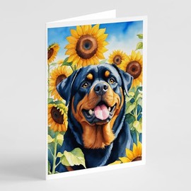 Caroline's Treasures Rottweiler in Sunflowers Greeting Cards Pack of 8 Blank Cards with Envelopes Whimsical A7 Size 5x7 Blank Note Cards