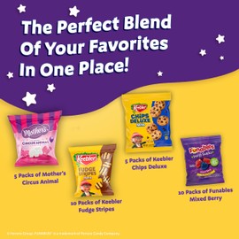 Keebler Sweet Treat Variety Pack, 30-Count Box, Includes Chips Deluxe, Funables, Fudge Stripes, and Mother's Circus Animal Cookies, 29 oz