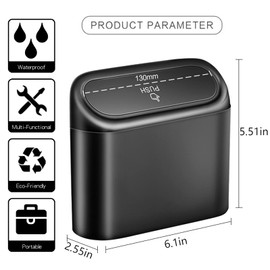 Car Trash Can Bin with Lid - 3 Packs Universal Vehicle Mini Leakproof Garbage Can Bin with 60pcs Trash Bags Can Organizer Storage for Front Back Seat Accessories for Auto Office Bedroom Home(Black)