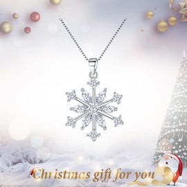 EVER FAITH Snowflake Jewerly 925 Sterling Silver Winter Accessory Sparkle White Zircon Flower Pendant Necklace