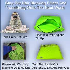 Green Pet Laundry bag Jumbo size,80cm by 70cm, Stops Pet Hair Blocking the Washing Machine, 2021 Treble Stitched for Cat Dogs Horses… (L)