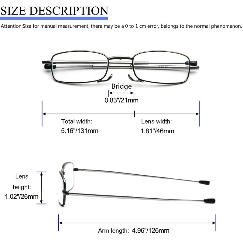 3 Pack Folding Reading Glasses with Keychain Compact Bags Women