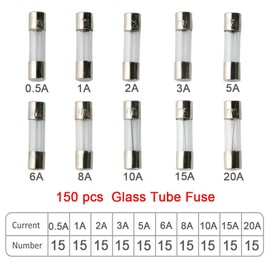 FULARR 150pcs 5x20mm Professional Car Glass Tube Fuse, Fast-Blow Fuses Set with Transparent Plastic Box, Fast Shot Glass Assorted Fuses Kit 0.5A, 1A, 2A, 3A, 5A, 6A, 8A, 10A, 15A, 20A