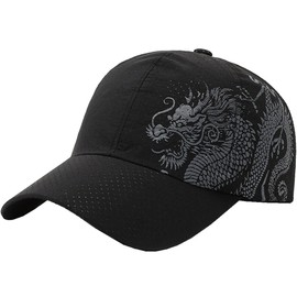White Fang CA508 Mesh Cap, Dragon Dragon Logo Hat, Running, Lightweight, Quick Drying, Men's, Women's,, Black