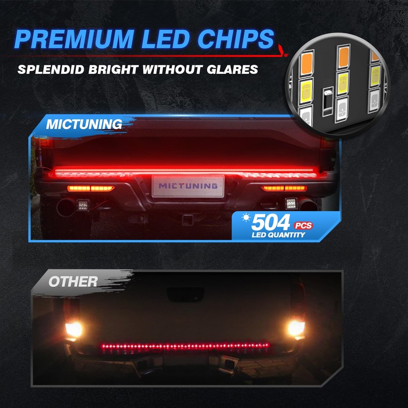MICTUNING 60 Inches Triple 504 LEDs Tailgate Strip Light Waterproof