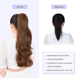 ShulaSHOP ponytail extension,22" claw clip hair extensions ponytail Long curly hair Hair Extension Natural Looking Synthetic Hairpiece for Women Light Golden Brown