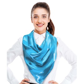 CBC Crown Women's Silk Feeling Solid Color Satin Striped 42" Square Fashion Shawl Scarf (Sky Blue)
