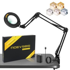 Magnifying Glass with Light 12X Magnifier Desk Lamp Close Work Up for Desktop Crafting, Reading, Sewing, Soldering, Ultra Long Swing Arm 3-Section 5 Color Modes Cool Design Head Controller