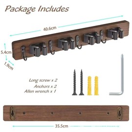 Mop Broom Holder Wall Mount, Wood Broom Mop Hanger, Wall Mounted Garden Tool Rack, Organizer for Closet Garage Laundry Room, for Closet Garage Laundry Room Kitchen Decor With 4 Slots & 4 Hooks