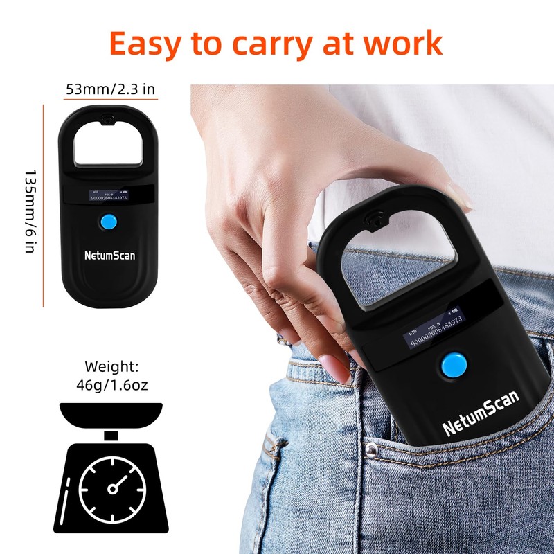 NetumScan Upgraded Pet Microchip Reader Scanner, 256 Data Storage Animal