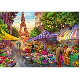 Trefl Flower Market, Paris 1000 Jigsaw Puzzle Premium Plus Tea Time 27"x19" Print, Painted Nostalgic Pictures, Perfect Matching of Elements, for Adults and Children from 14 Years Old