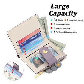 GAEKEAO Wallets for Women Small RFID Blocking Leather Bifold Coin Zipper Pocket Wallet Credit Card Holder with ID Window