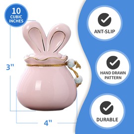 ANTESCORT Ceramic Small Cremation Urn for Pet Ashes with Rabbit Ear Design,includes Velvet Bag and Urn Necklace,Keep Your Beloved Pet Close to Your Heart Forever with This Decorative Mini Urns (Pink)