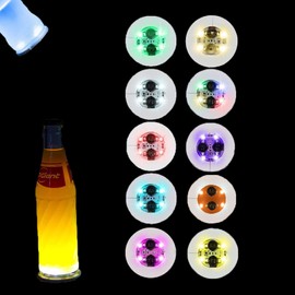 LED Coaster,100 Pack led Coaster Lights for Bottles,10 Colors RGB LED Liquor Bottle Stickers Coasters,Bottle Glorifier, Flash Light Up for Drinks, Bar, Party, Wedding Decor (10PACK)