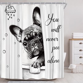 Riyidecor Funny Cute Dog Shower Curtain for Bathroom Decor 60Wx72H Animal Puppy Bulldog Fun Quotes Kids Pets Grey Gray Interesting Art Printed Fabric Polyester Waterproof 12 Pack Plastic Hooks