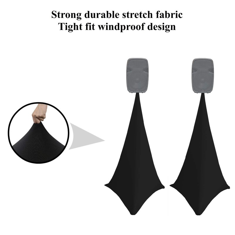 2x black double sided spandex stretch speaker stands scrims, tripod