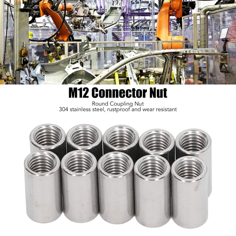 Pack of 10 M12 x 1.75-Pitch 30mm Length Round Coupling