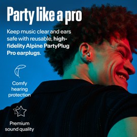 Alpine PartyPlug Pro Ear Plugs for Concerts, High Fidelity Professional Earplugs, 21dB Noise Reduction, Premium Hearing Protection for Music Festivals, Raves & Events, Incl. 3 Tip Sizes, Transparent