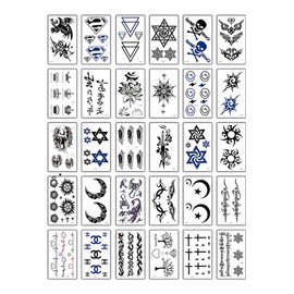Tattoo Stickers Set of 30 | Realistic Tattoos for Men and Women | Waterproof Long Lasting Tattoo Stickers | Gothic Star Moon Sun Crown Scorpio Skull | Great for Events and Parties