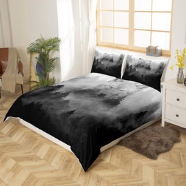 Wolf Printed Bedding Set Twin Size for Kids Boys Bedroom,Misty Style Bed Duvet Cover Set,Wolf Silhouette Comforter Cover Wild Animals Decor 2 Pieces 1 Duvet Cover with 1 Pillowcase No Comforter