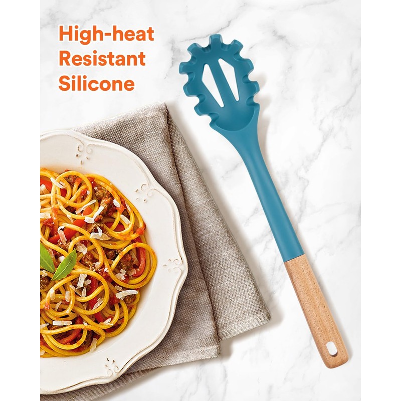 Silicone Pasta Fork, Kitchen Heat Resistant Noodle Spoon Server, BPA