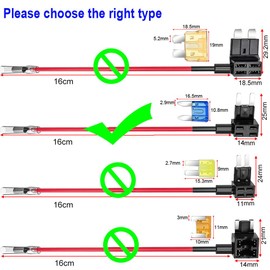 KILIGEN 8-Piece 12V-24V Car Flat Fuse Holder with Additional Wiring, Power Extraction, Flat Fuse+6 Small Free Fuses+8 Wiring Connectors+8 Plastic Caps