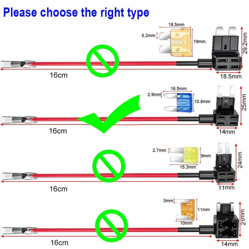 KILIGEN 8-Piece 12V-24V Car Flat Fuse Holder with Additional Wiring,