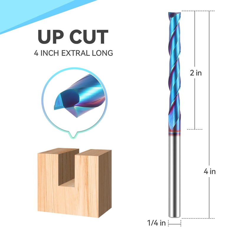 HQMaster Extra Long Spiral Router Bit Upcut 1/4 Inch Shank