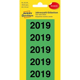 Avery Zweckform 43-219 (Year Dates, 60 x 24 mm, 20 Sheets / 100 Labels) Green