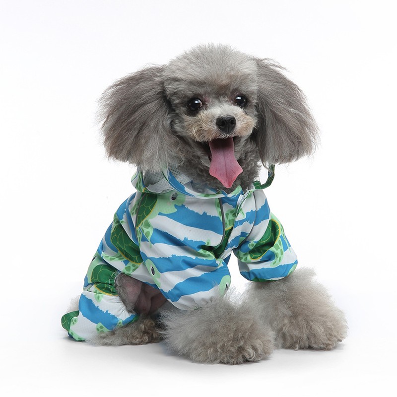 Reflective Puppy Raincoat Sea Turtle Pattern Lightweight Breathable Waterproof Pet