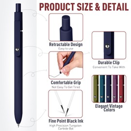 Thenshop 20 Pcs Gel Ink Pen Retractable Ballpoint Pens with 0.5 mm Black Click Refill Smooth Writing Cute Quick Dry Fine Point Piloting Aesthetic(20 Pcs,Vintage Color)