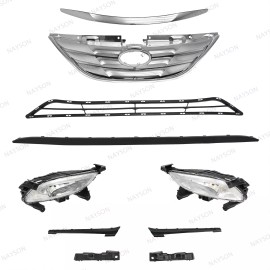 NAYSON 10PC For Sonata 2011-2014 Upper Lower Grille Fog lamps Bumper Retainer Brackets