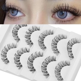 DSLONG Japanese Style Makeup Anime Lashes Natural Looking Clear Band Manga Lashes D Curl Fluffy Volume Cross Invisible Belt Eyelashes, That Look Like Extensions False Lashes (07B)