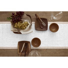 Solino Home Linen Table Runner 60 inches Long – 100% Pure Linen Natural and White Table Runner 14 x 60 Inch – Farmhouse Dining Table Runner for Fall, Thanksgiving, Christmas – Classic