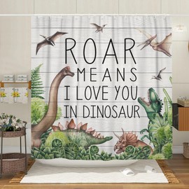Uokiuki Dinosaur Shower Curtain for Boys Kids Bathroom Decor, Animal Dino Jungle Forest Mountain Decor Fabric Shower Curtain for Bathroom, Wildlife Bathroom Decor Accessories 70X70