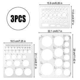 3pcs Circle Round Stencil Template, Circle Stencils for Drawing Circle Template for Drafting Circle Tracer Circle Templates Measuring Tool for School, Office, Building Formwork