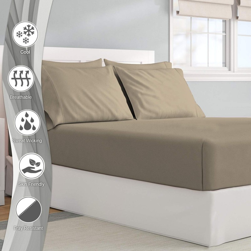 Pizuna Pure Combed Cotton Single Bed Fitted Sheet Simply Taupe,