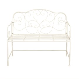 roomfitters Vintage Metal Garden Bench, Elegant Scrollwork Design, Weather-Resistant Outdoor Loveseat, Antique White