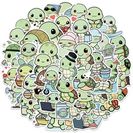 Cute Anime Turtle Waterproof Stickers for Kids Boys Girls, 50Pcs Kawaii Sea Turtle Vinyl Stickers Pack for Water Bottle,Laptop, Scrapbook, Skateboard, Tortoise Animals Party Favors