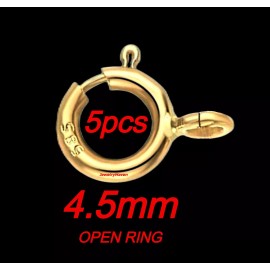 JewelryMaven (5) FIVE PACK 4.5mm 14k Yellow Solid Gold Spring Ring Clasp OPEN Jump Ring Italy