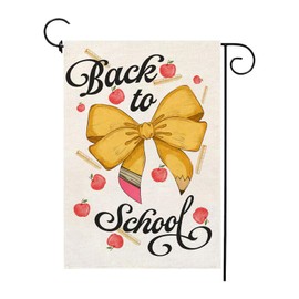 Back to School Garden Flag 12x18 Inch Double Sided Apple Butterfly Pencial First Day of School Appreciation Small Yard Outdoor Decoration