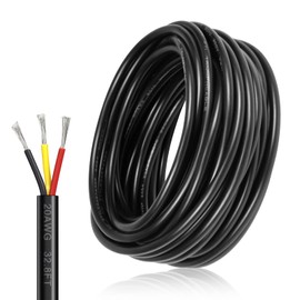 DEKIEVALE 20 Gauge 3 Conductor Electrical Wire, 32.8FT Black Stranded 20/3 Low Voltage Cable PVC Case, 20AWG Tinned Copper 3 Wire Cable, Flexible Extension Cord for LED Lamp Lighting Strips Automotive