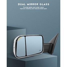 OCPTY Tow Mirror Fit For 2002-2008 For Dodge For Ram 1500 2003-2008 For Dodge For Ram 2500 3500 Towing Mirrors 1 Pair Mirrors Power Adjusted Heated Led Turn Signal Light Chrome Housing