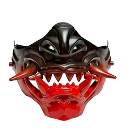 Beyond Collectibles Japanese Monster Hannya Mask Demon Oni Samurai Half Face Shield (Black), One size fit most… (Black & Red)