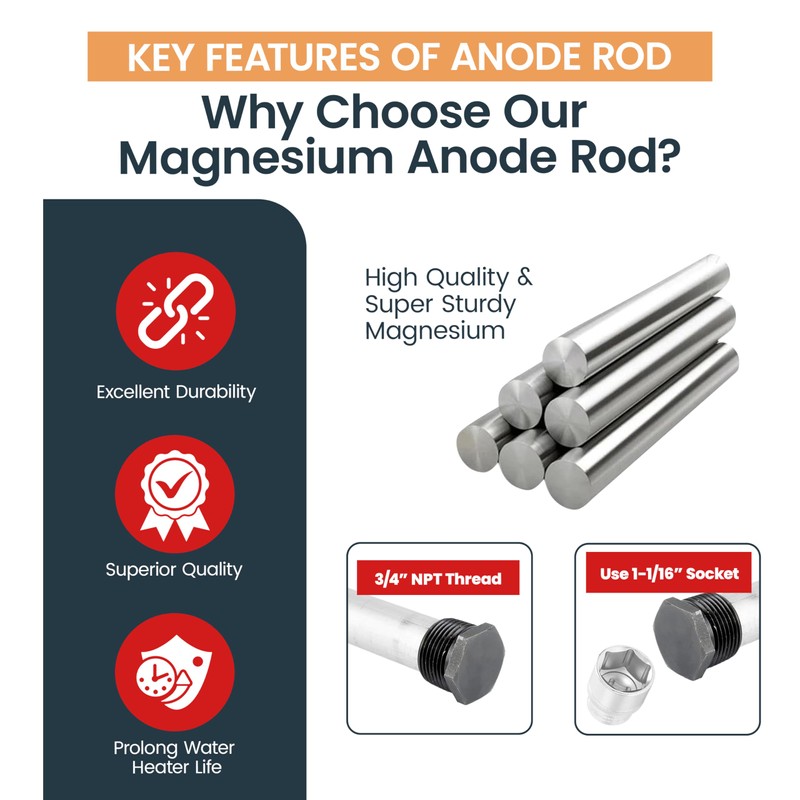 Flexible Water Heater Magnesium Anode Rod 3/4 Inch NPT Thread